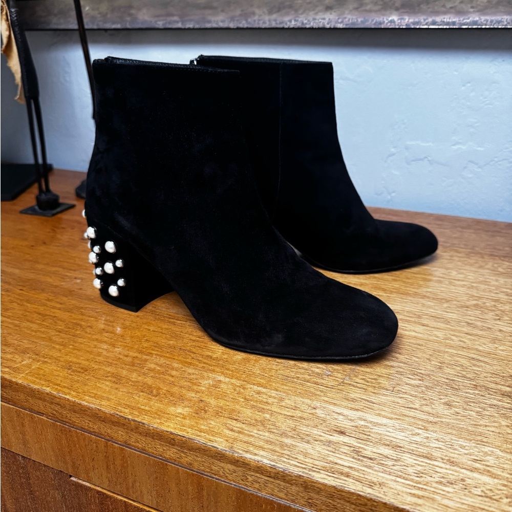 Stuart Weitzman Black Ankle Boots with Studded Heel